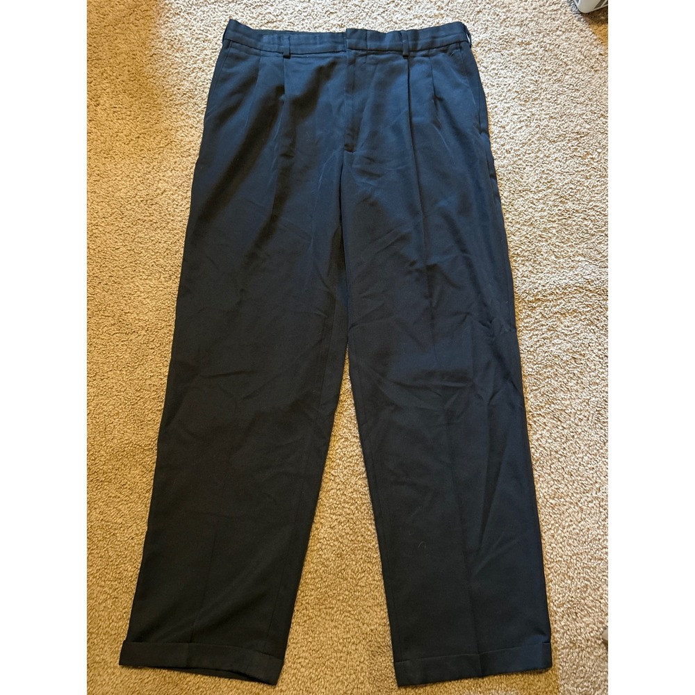 Perry Ellis Mens Navy Pleated Dress Pants Cuffed 34/32 Classic Fit Trousers d124